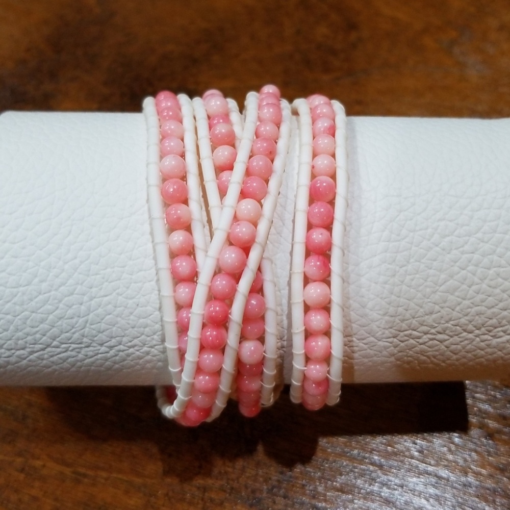 Pink Glass Bead Wrap Bracelet